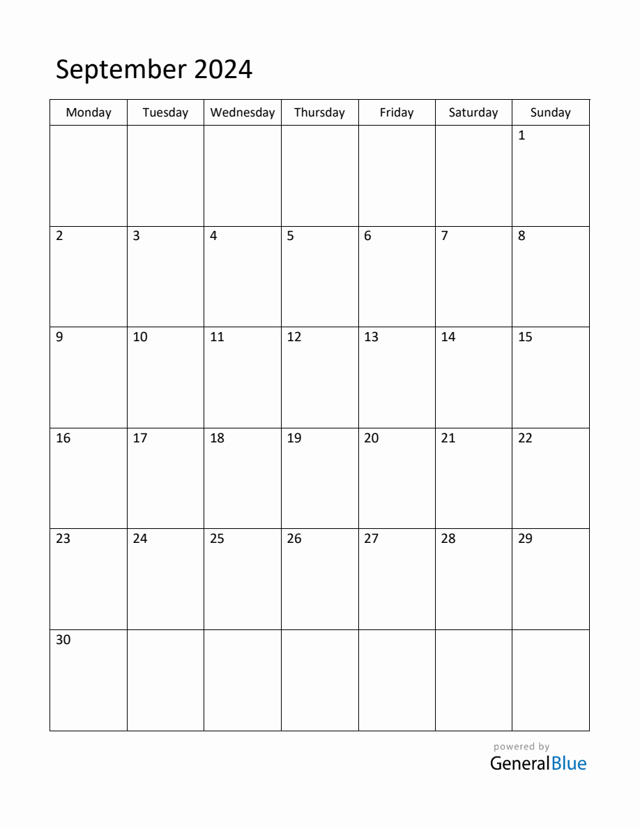 Editable September 2024 Monthly Calendar