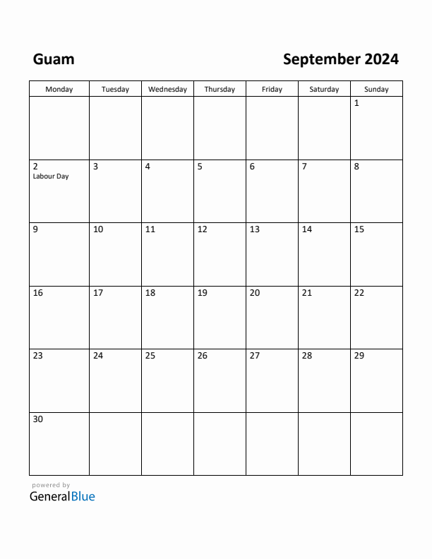 September 2024 Calendar with Guam Holidays