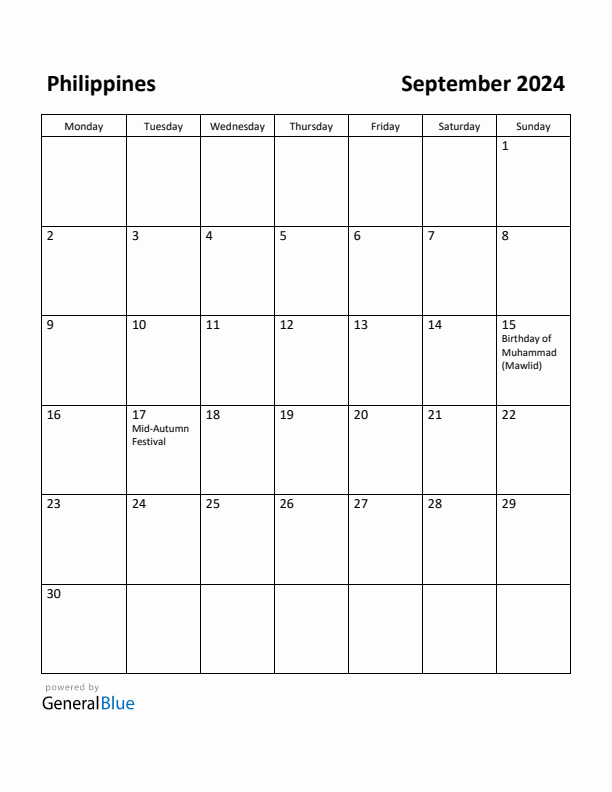 September 2024 Calendar with Philippines Holidays