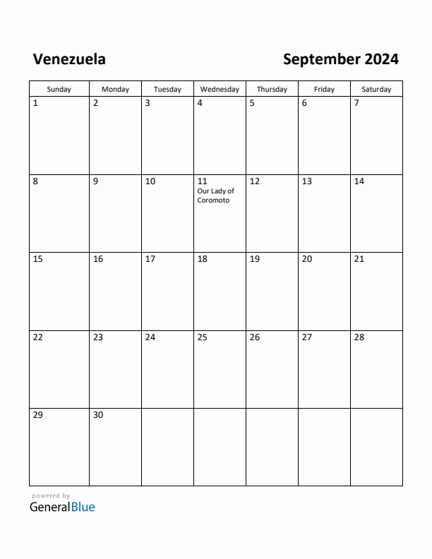September 2024 Calendar with Venezuela Holidays