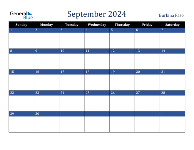 Burkina Faso September 2024 Calendar With Holidays