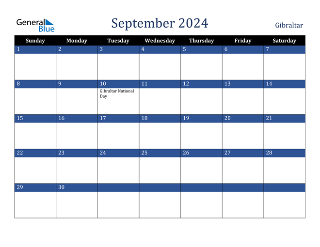 Gibraltar September 2024 Calendar with Holidays
