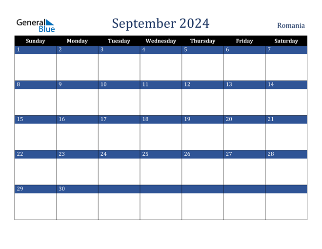 Romania September 2024 Calendar with Holidays