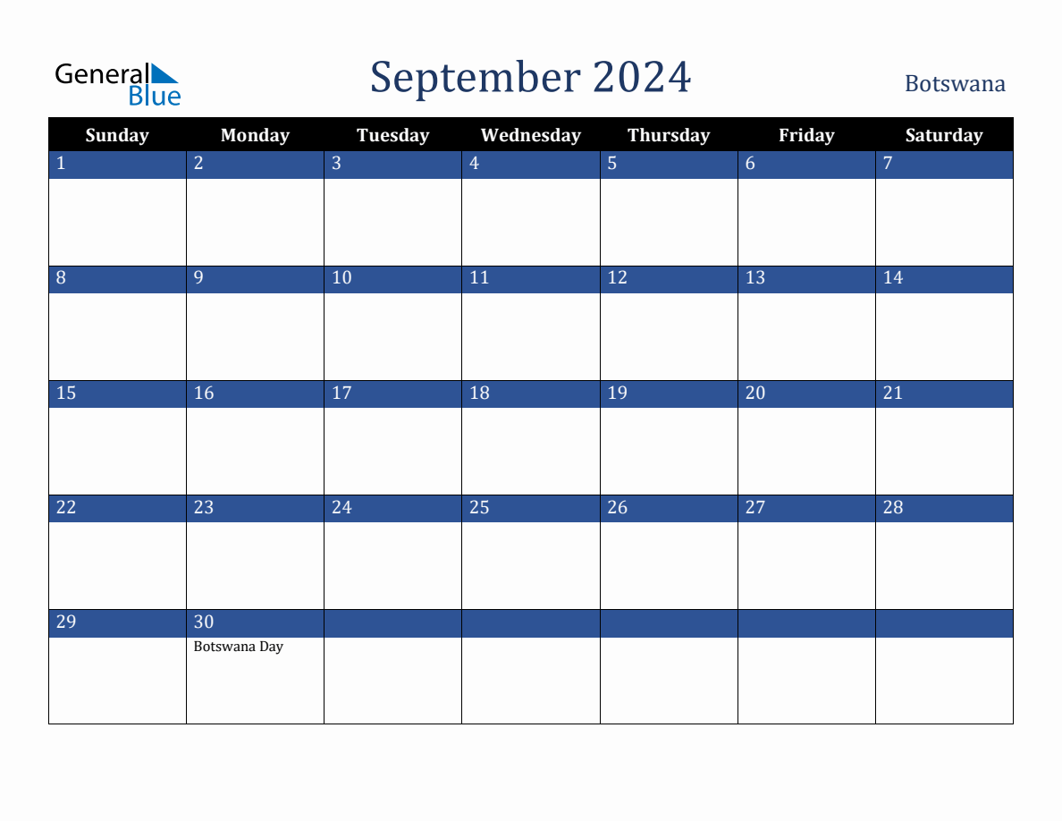 September 2024 Botswana Holiday Calendar