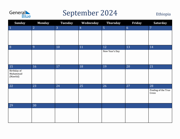 September 2024 Ethiopia Calendar (Sunday Start)