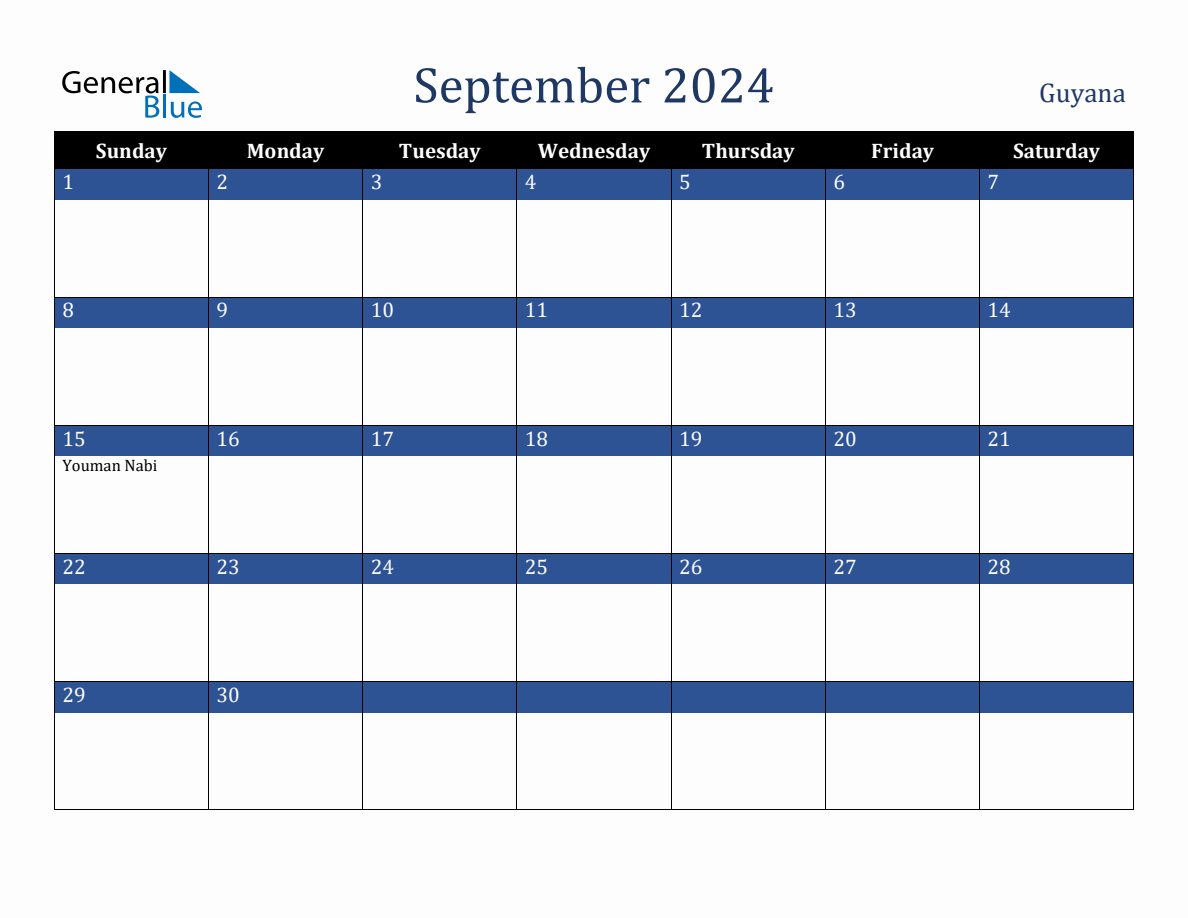 September 2024 Guyana Holiday Calendar