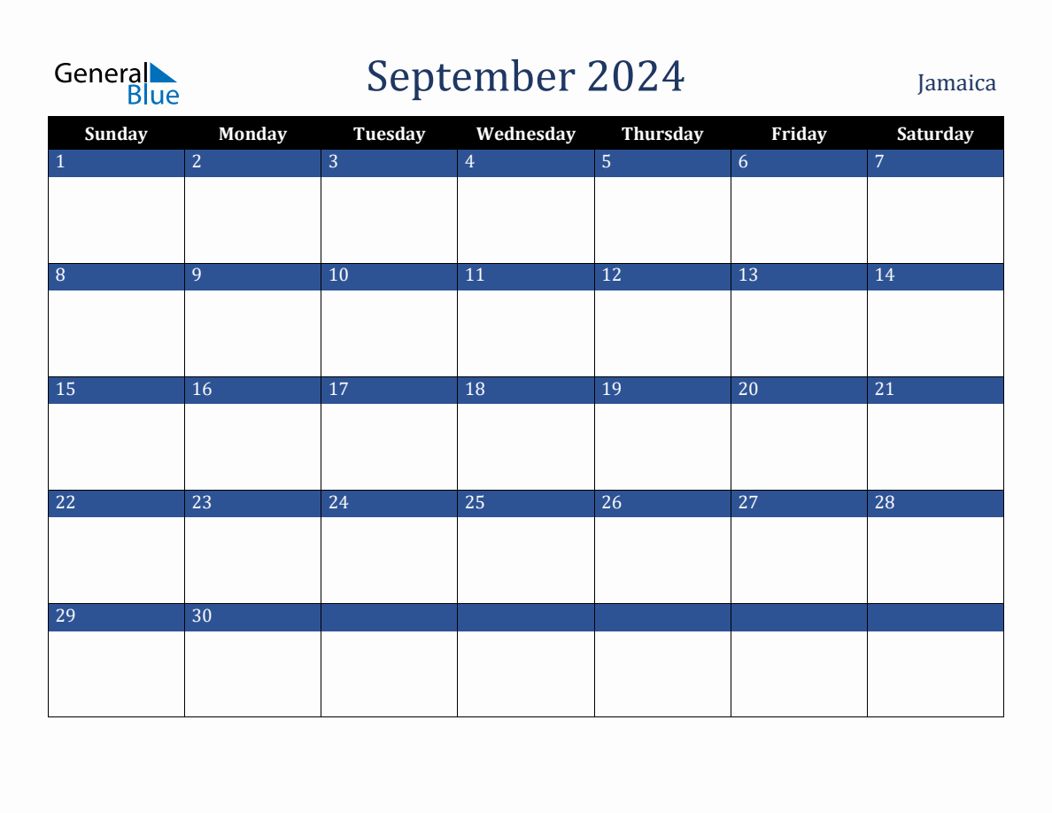 September 2024 Jamaica Holiday Calendar