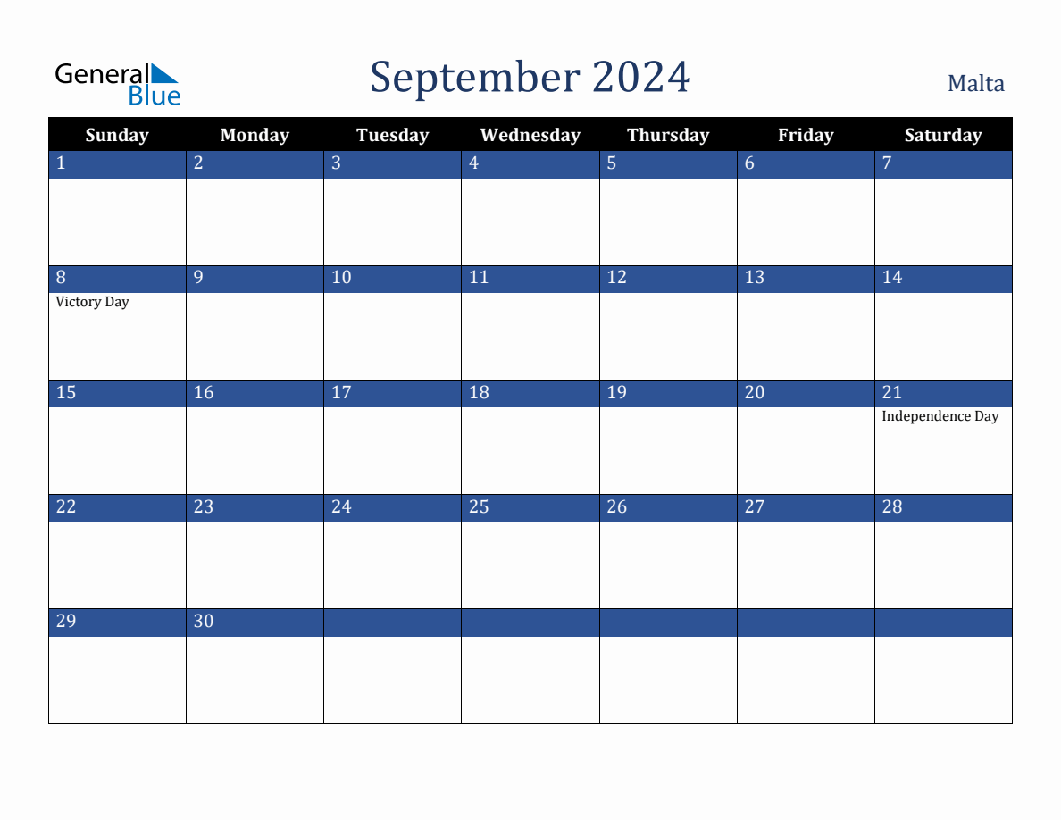 September 2024 Malta Holiday Calendar