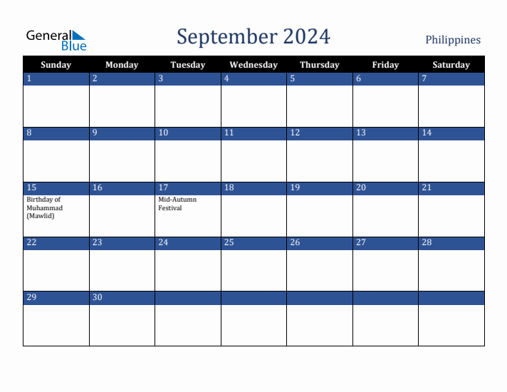 September 2024 Philippines Calendar (Sunday Start)