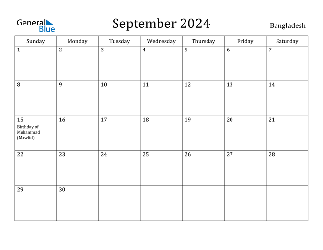 September 2024 Calendar Bangladesh