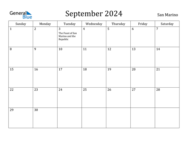 September 2024 Calendar with San Marino Holidays