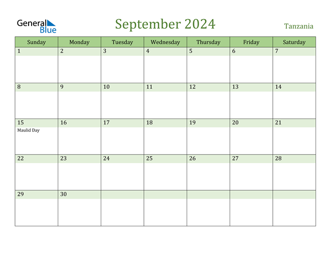 Tanzania September 2024 Calendar with Holidays