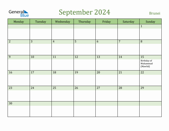 September 2024 Calendar with Brunei Holidays