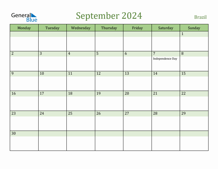 September 2024 Calendar with Brazil Holidays