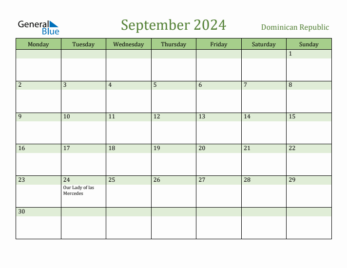 September 2024 Calendar with Dominican Republic Holidays