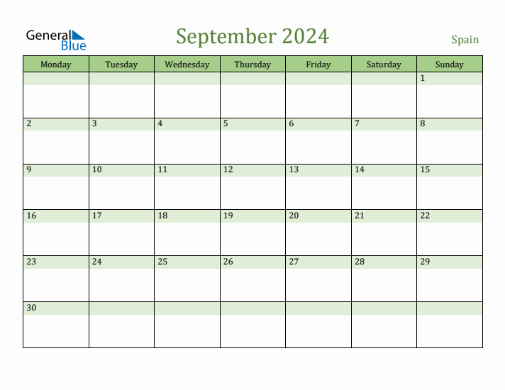 September 2024 Calendar with Spain Holidays
