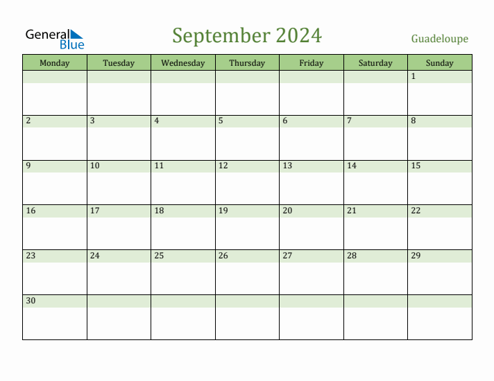 September 2024 Calendar with Guadeloupe Holidays