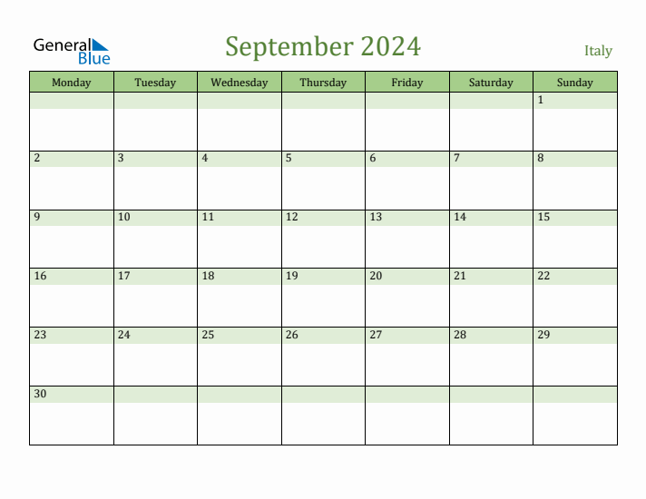 September 2024 Calendar with Italy Holidays