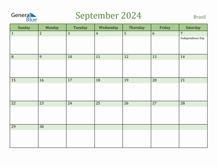 September 2024 Calendar with Brazil Holidays