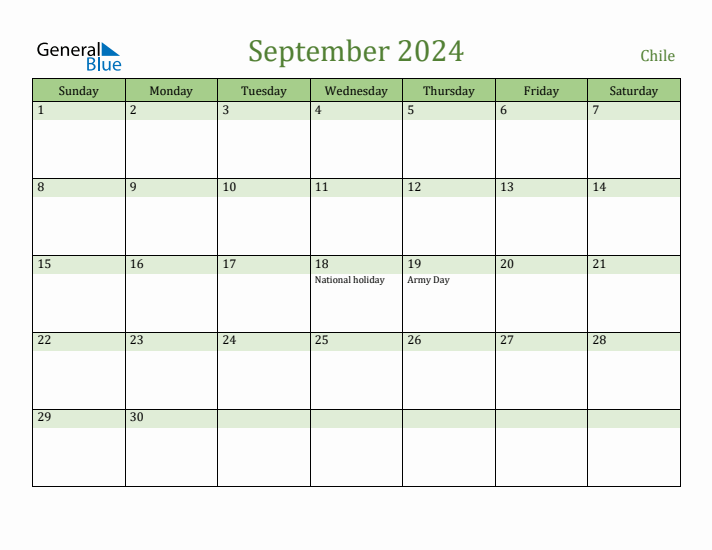 September 2024 Calendar with Chile Holidays