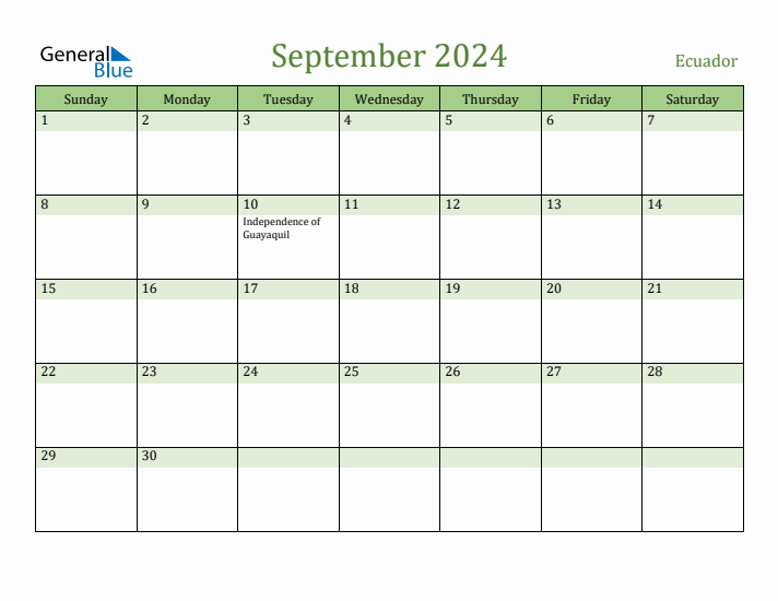 September 2024 Calendar with Ecuador Holidays