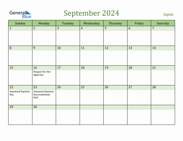 September 2024 Calendar with Japan Holidays