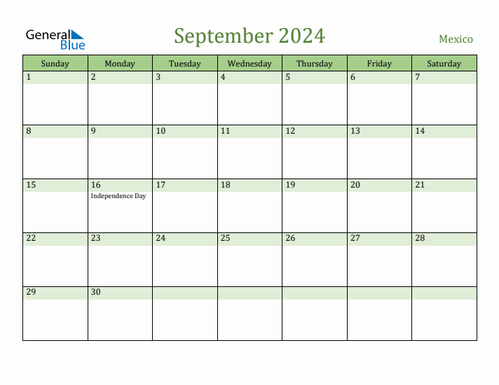 September 2024 Calendar with Mexico Holidays