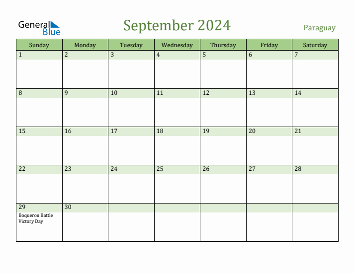 September 2024 Calendar with Paraguay Holidays
