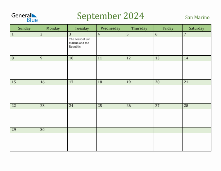 September 2024 Calendar with San Marino Holidays