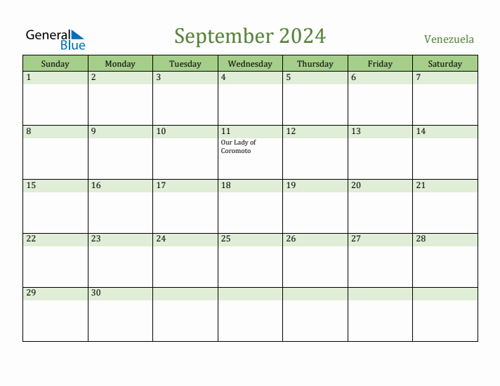 September 2024 Calendar with Venezuela Holidays