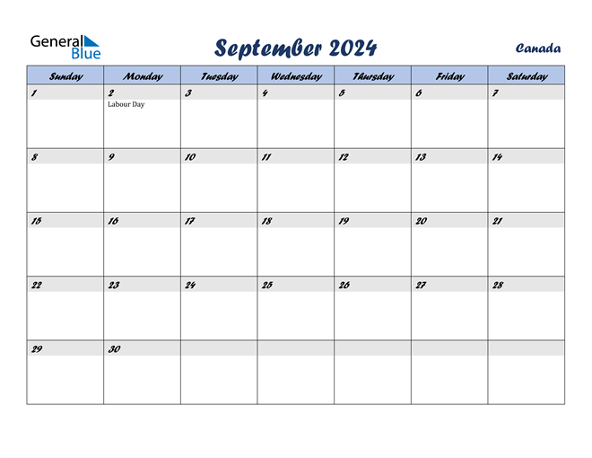 September 2024 Calendar with Canada Holidays