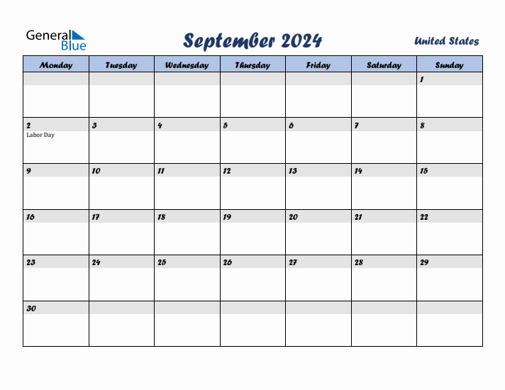 September 2024 Calendar with Holidays in United States