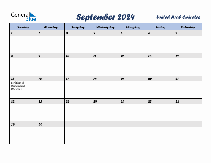 September 2024 Calendar with Holidays in United Arab Emirates