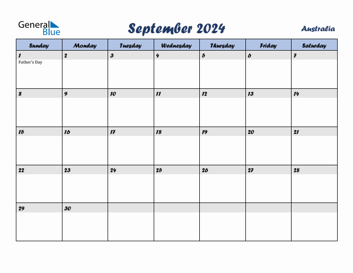 September 2024 Calendar with Holidays in Australia