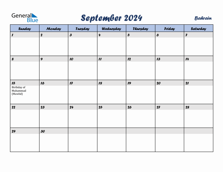 September 2024 Calendar with Holidays in Bahrain