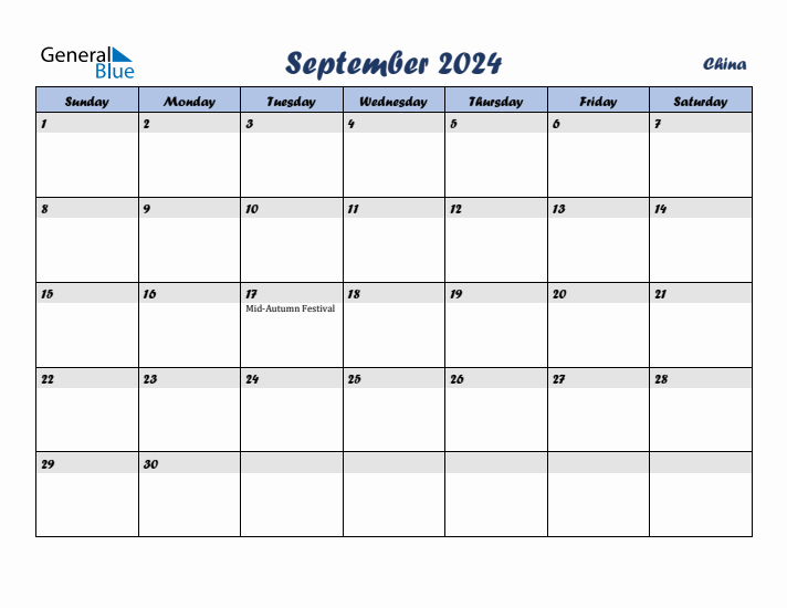 September 2024 Calendar with Holidays in China