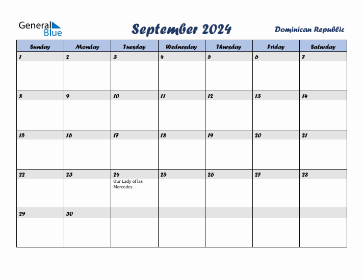 September 2024 Calendar with Holidays in Dominican Republic