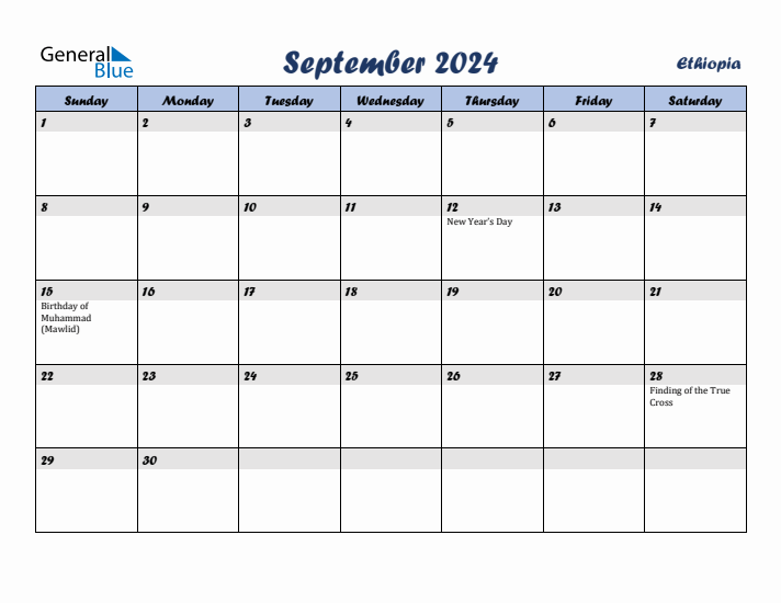 September 2024 Calendar with Holidays in Ethiopia