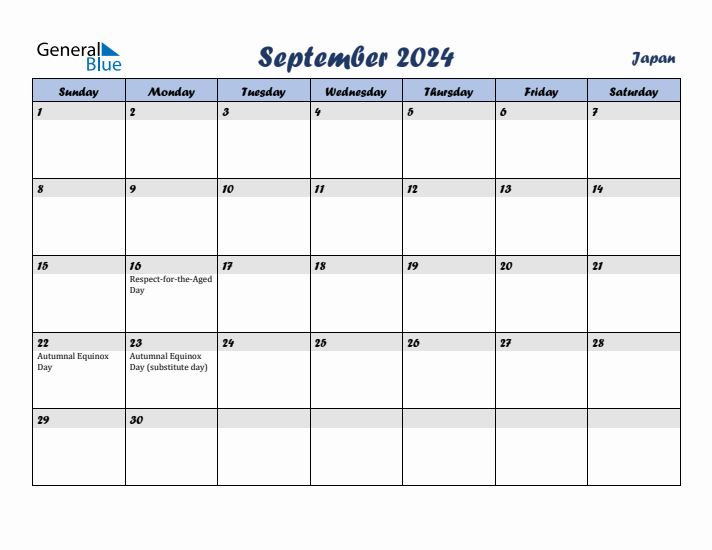 September 2024 Calendar with Holidays in Japan