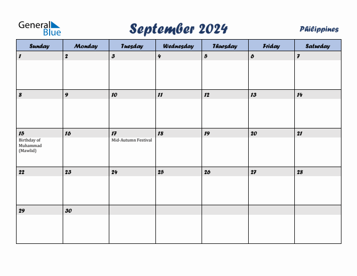 September 2024 Calendar with Holidays in Philippines