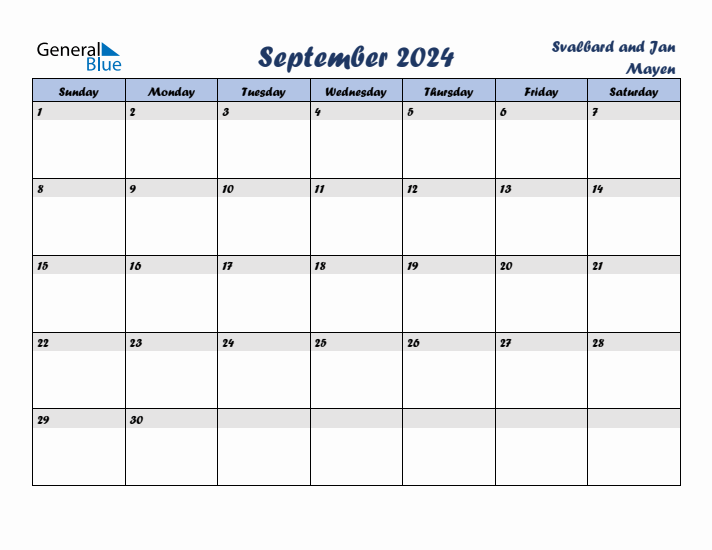 September 2024 Calendar with Holidays in Svalbard and Jan Mayen