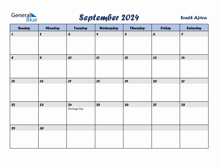 September 2024 Calendar with Holidays in South Africa