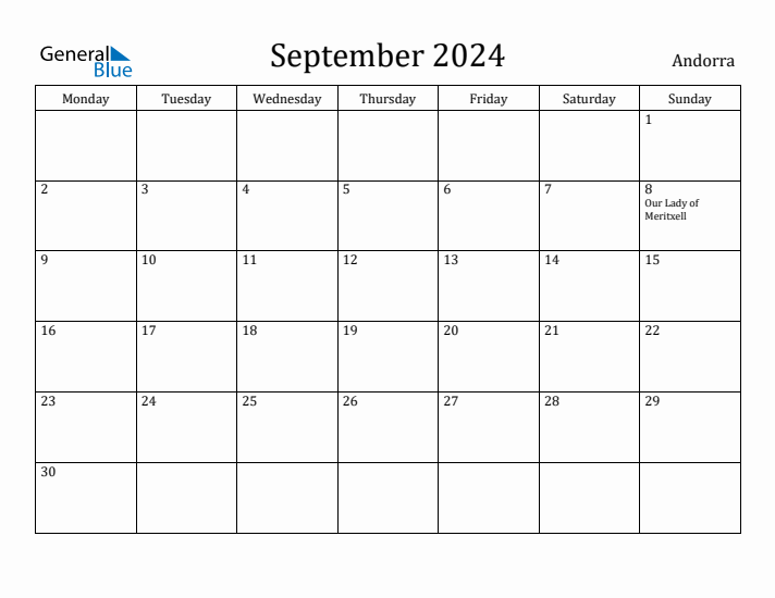 September 2024 Calendar Andorra