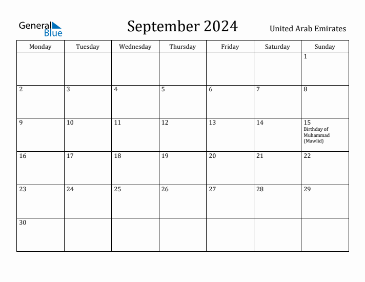 September 2024 Calendar United Arab Emirates