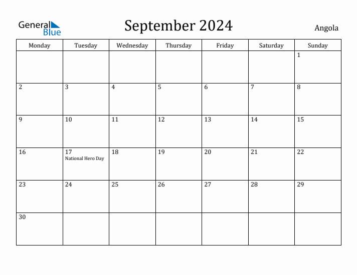 September 2024 Calendar Angola