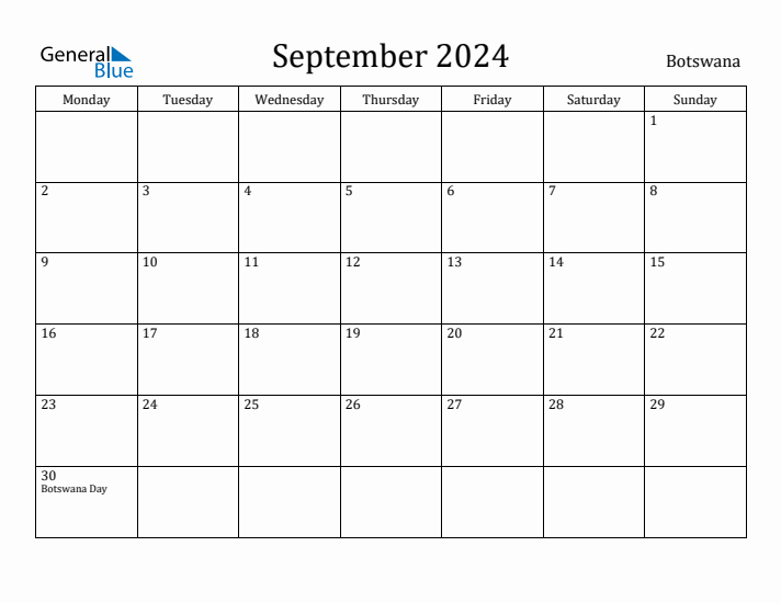 September 2024 Calendar Botswana