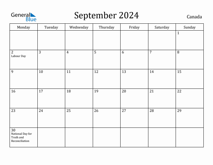 September 2024 Calendar Canada