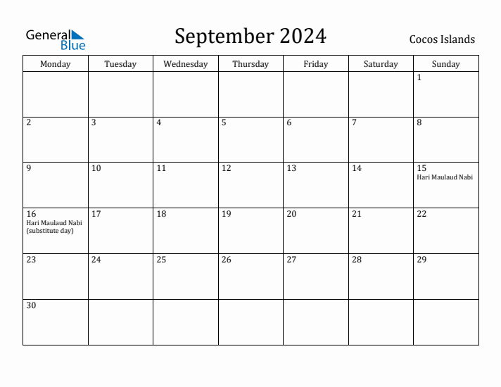 September 2024 Calendar Cocos Islands