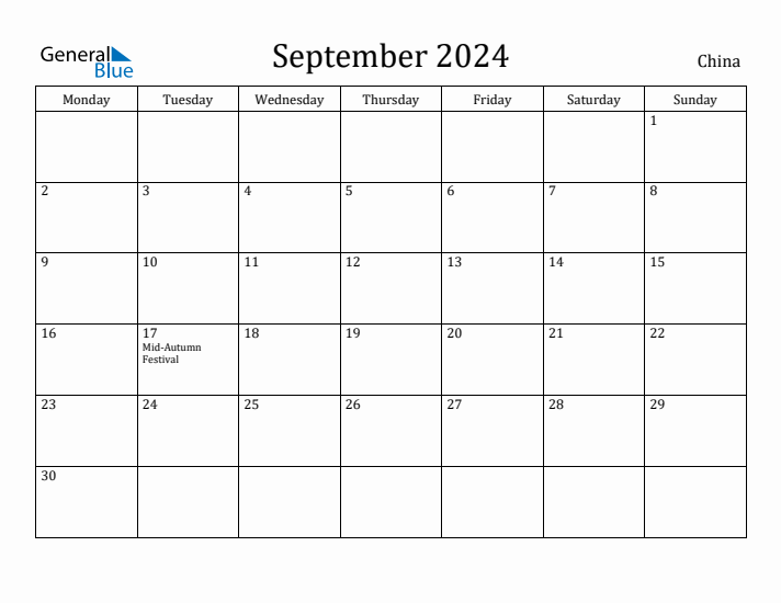 September 2024 Calendar China