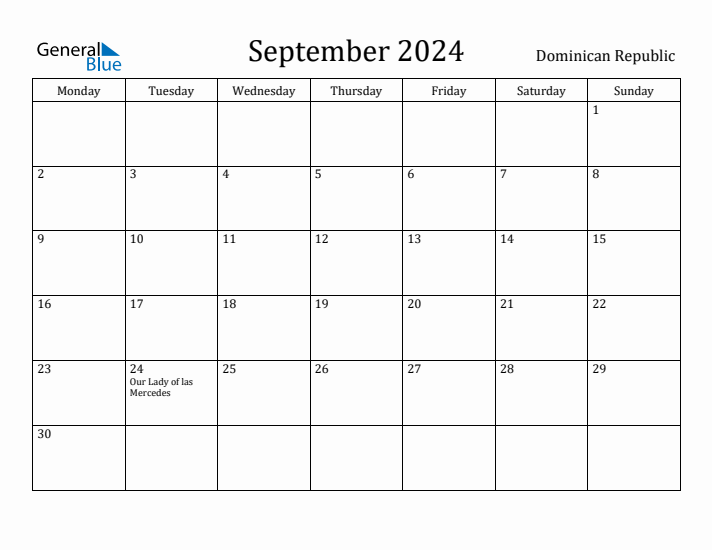 September 2024 Calendar Dominican Republic